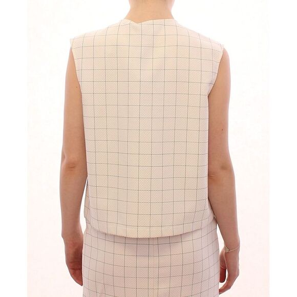 Andrea Incontri Beige Grid Sleeveless Suit GSS10710 Women White Tops & T-Shirts - Picture 3 of 6